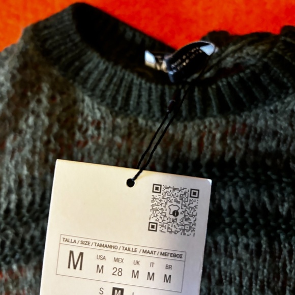 Zara khaki green touch of alpaca striped open knit oversized sweater NWT - Picture 5 of 8